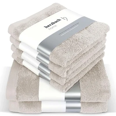 Afbeelding van Premium handdoekenset 6 delig (zandgrijs) 4 handdoeken 50 x 100 cm &amp; 2 douchehanddoeken 70 140 hoogwaardige, zachte en absorberende van natuurlijk katoen