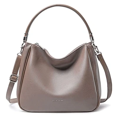 Afbeelding van David Jones Hobo dameshandtas schoudertas met schouderriem van kunstleer middelgrote draagtas lange handgreep klassieke stadsmode elegant praktisch, Taupe, klassiek