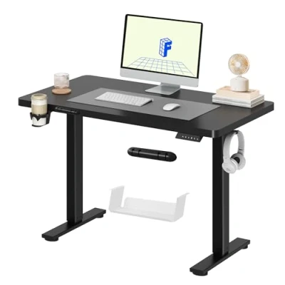 Afbeelding van FLEXISPOT Lite Elektrisch Zit/Sta Bureau In Hoogte Verstelbaar Sta met Bekerhouder en Haken, Toetsenbordpaneel Geheugenfuncties 110x60 cm(Zwart Frame + Zwart Blad)
