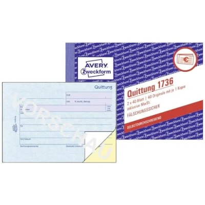 Afbeelding van AVERY Zweckformulierenboek &#039;Ontvangstbewijs&#039;, SD, 5 stuks
