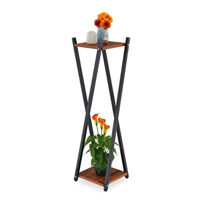 Afbeelding van Relaxdays plantentafel 2 etages staal plantenstandaard binnen bijzettafel planten dark Brown