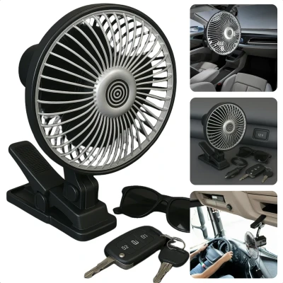 Afbeelding van Cheqo Autoventilator 12 Volt Ventilator voor Auto en Vrachtwagen Airco Oscillerend Compacte met Clip 2 Snelheden