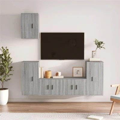 Afbeelding van 5 delige Tv meubelset bewerkt hout grijs sonoma eikenkleurig