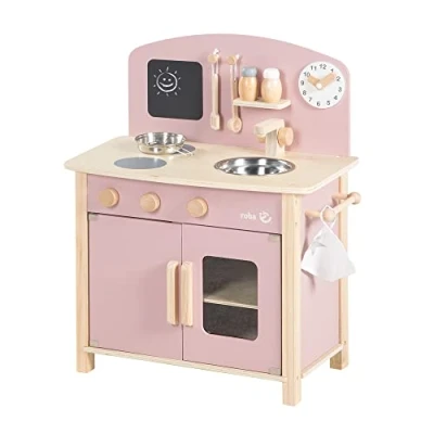 Afbeelding van roba Speelkeuken Mauve/Roze Speelgoedkeukenblok 2 Kookplaten, Spoelbak, Kraan &amp; Accessoires
