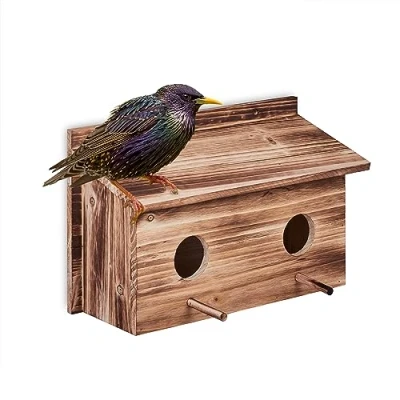 Afbeelding van Relaxdays nestkast spreeuwen hout vogelhuis invliegopening 5 cm 2 zitstokken
