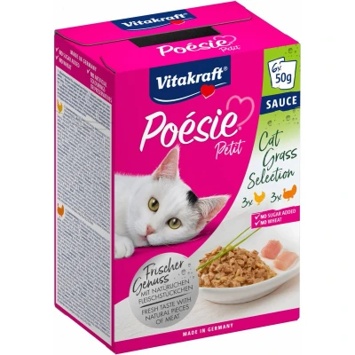 Afbeelding van Vitakraft Poésie Petit Cat Grass Selection Kattensnack Kip Kalkoen 6x50 g