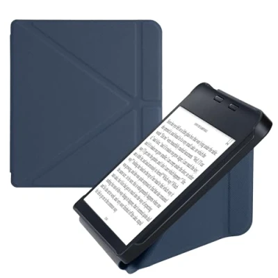 Afbeelding van kwmobile E reader hoesje geschikt voor Kobo Libra 2 hoes Ereader flip case met standaard cover van kunstleer In donkerblauw