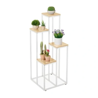 Afbeelding van plantenstandaard 4 etages binnen metaal 100x40x40 cm wit natuur