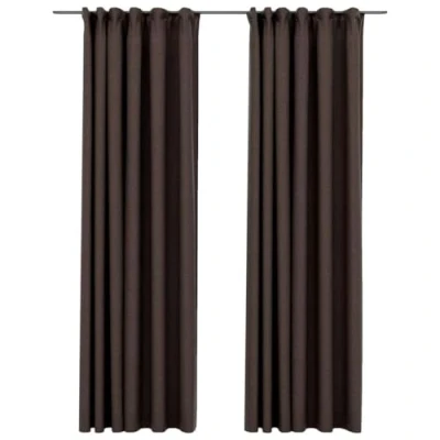 Afbeelding van Gordijnen linnen look verduisterend haken 2 st 140x245 cm taupe