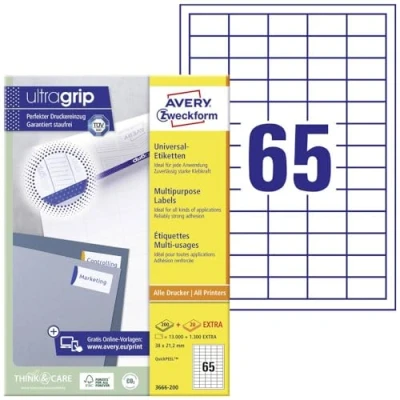 Afbeelding van Etiket Avery Zweckform 3666 200 38x21.2mm wit 13000stuks