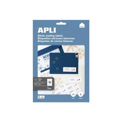 Image de APLI Home Adhésif permanent blanc 105 x 37 mm 160 étiquette(s) (10 feuille(s) 16) dossier avec eurohole étiquettes