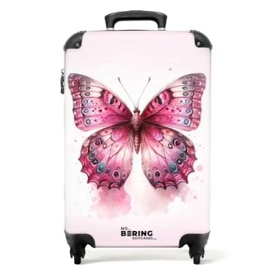 Afbeelding van NoBoringSuitcases.com® Roze kinderkoffer vlinder Trolley koffer meisje 55x35x25