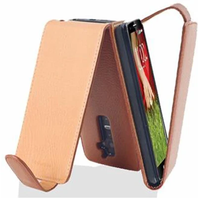 Afbeelding van Cadorabo Hoesje geschikt voor LG G2 in COGNAC BRUIN Beschermhoes flip design Case Cover van getextureerd imitatieleer