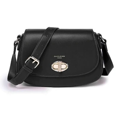 Afbeelding van David Jones schoudertas voor dames handtas gedragen crossover schouder kunstleer tas met klep tourniquet elegante stadstas telefoon, werk, reizen, avond, mode, zwart.,