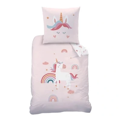 Afbeelding van MTOnlinehandel Kinderbeddengoed, 2 delig, dekbedovertrek 135 x 200 cm, kussensloop 80 cm (eenhoorn)