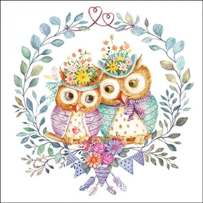 Afbeelding van Ambiente Lunch servetten Owl couple in love