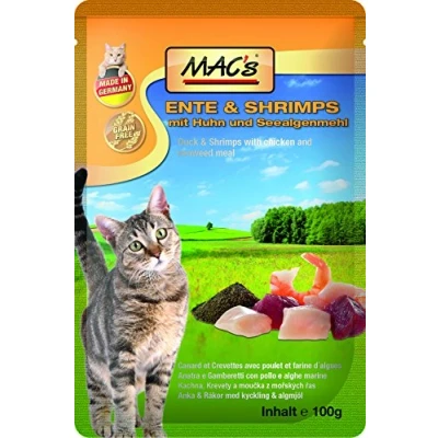 Afbeelding van MAC&#039;s Cat Maaltijdzakjes 24 x 100 g Kattenvoer Eend &amp; Garnalen