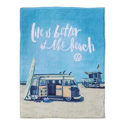 Afbeelding van BRISA VW Collection Volkswagen T1 Bulli Bus zachte fleecedeken, 150 x 200 cm, surfblauw