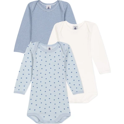 Afbeelding van Petit Bateau Set van 3 katoenen babybody&#039;s met lange mouwen en kleine hartjesprint Unisex Rompertje Maat 68