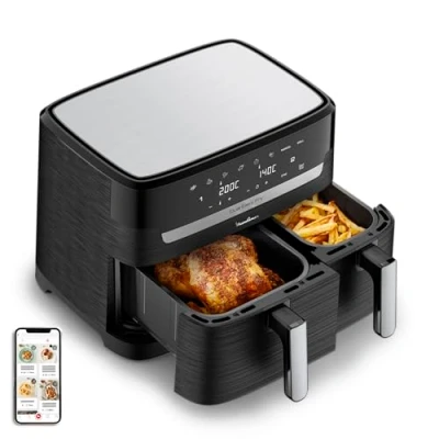 Afbeelding van Moulinex Easy Fry Dual Friteuse zonder olie, 8,3 l, 2 laden, 7 programma&#039;s, Air Fryer, Digital, boek met 20 recepten YY5545FB