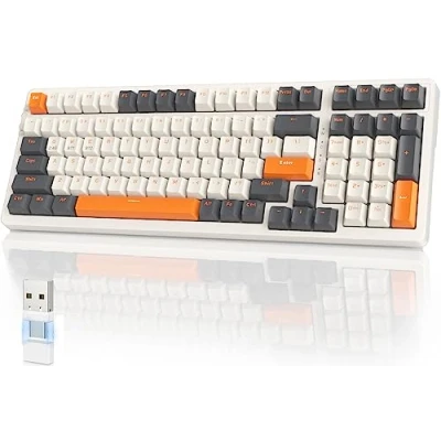 Afbeelding van YINDIAO K96 Clavier Mécanique Sans Fil,Bluetooth/2.4GHz Fil,Récepteur de Type C/USB A 2 in 1,échange à Chaud,Clavier Jeu Compact 100 Touches Avec Pavé Umérique,Interrupteur Rouge,pour PC,Mac