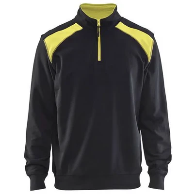 Image de Sweat col camionneur bicolore noir/jaune fluo