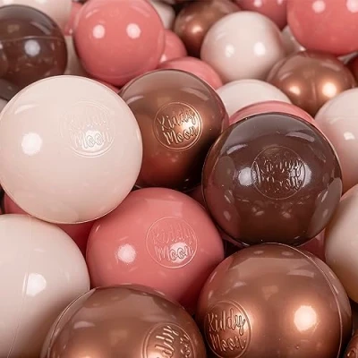 Afbeelding van KiddyMoon 200 Ballen/7Cm Plastic Kleurrijke Ballen Voor Zwembad Kinderen Baby Made In EU, Bruin/Koper/Pastel Beige/Zalm