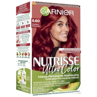 Afbeelding van 1+1 gratis: Garnier Nutrisse Ultra Color Permanente Haarkleuring 6.60 Vurig Rood