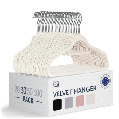 Afbeelding van Blumtal Kledinghangers Velvet Fluweel Ivoor Set van 30