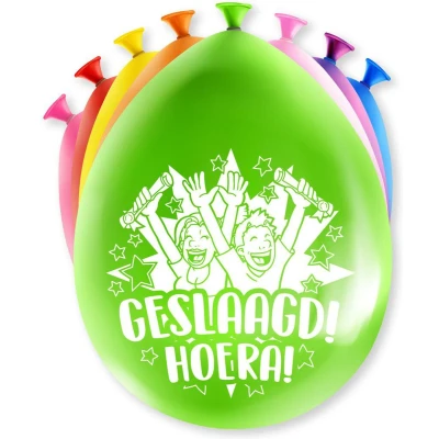 Afbeelding van Ballonnen Geslaagd Hoera 30cm 8 stuks