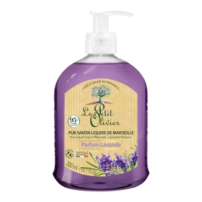 Afbeelding van Le Petit Olivier Pure vloeibare zeep de Marseille lavendelgeur gemaakt in Frankrijk pompfles 300 ml