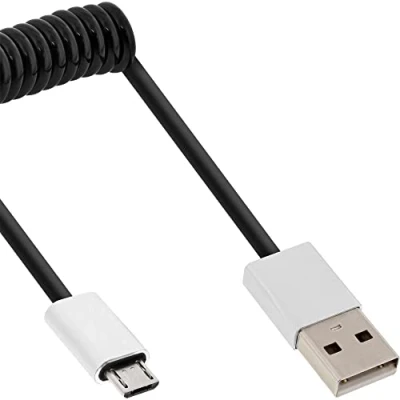 Afbeelding van InLine USB Micro B naar A spiraalkabel USB2.0 tot 2A / zwart 3 meter