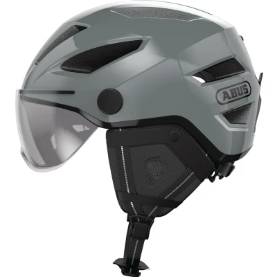 Afbeelding van ABUS Stadthelm Pedelec 2.0 ACE Fietshelm met achterlicht, vizier, regenbescherming, oorbescherming, voor dames en heren, grijs, S