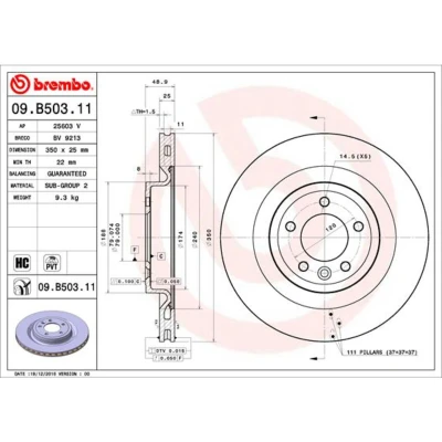 Afbeelding van Brembo Remschijf 09.B503.11