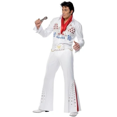 Afbeelding van SMKMI Smiffys Licenciado Oficialmente Elvis American Eagle kostuum, wit, met broekpak, riem en echa