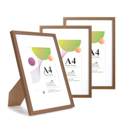 Afbeelding van Scholar Tree Set van 3 fotolijsten A4 bruin 21 x 29,7 cm met tafelstandaard of om aan de muur te hangen, houten fotolijst passe partout A5