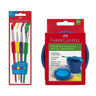 Afbeelding van Faber Castell 205074 verfset met waterbeker en kwast, 5 delig, voor school vrije tijd