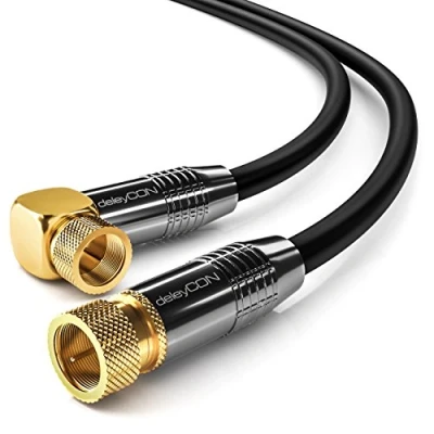 Afbeelding van deleyCON 3,0 m SAT antennekabel satellietkabel coaxkabel HDTV Full HD F connector 90 gehoekt op rechte zwart