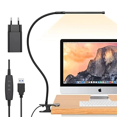 Afbeelding van iZELL Bureaulamp met 77 leds, dimbaar, 3 kleurtemperaturen en 10 helderheidsniveaus: 70 cm, flexibele zwanenhals USB oplader, klemlamp, bureaulamp, lamp