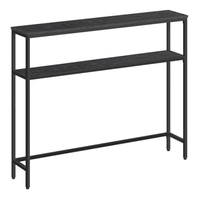 Afbeelding van VASAGLE Console voor hal, dunne woonkamertafel met 2 niveaus, 20 x 100 80 cm, bijzettafel planken, woonkamer, slaapkamer, antracietgrijs en inktzwart LNT131B22