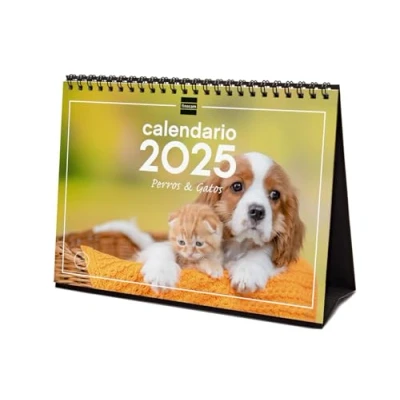 Afbeelding van Finocam Bureaukalender om te schrijven 2025 maanden, uitzicht januari december (12 maanden), Spaanse honden en katten