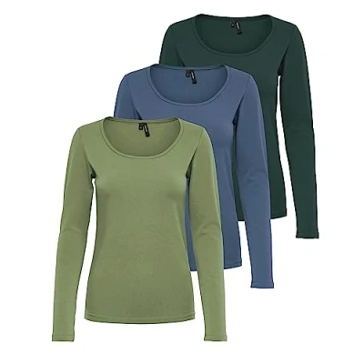 Afbeelding van VERO MODA Vmmaxi My Ls Soft Uneck Ga Noos damesshirt met lange mouwen, 1 x groene olie, Green Gables, China Blue