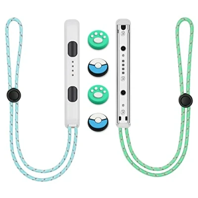 Image de Vicloon 1 paire de dragonnes pour manette jeu Switch avec 2 capuchons joystick, Joycon, noire