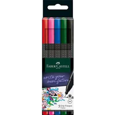 Image de Faber Castell 151604 Grip Finepen Lot de 5 feutres à pointe fine basique, avec Faster sertie métal 0,4 mm