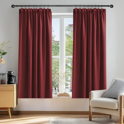 Afbeelding van Deconovo Set van 2 Moderne Woonkamer Gordijnen 50% verduisterend Keuken Thermisch Anti Koude Isolerend Vlecht Donkerrood 117 x 138 cm
