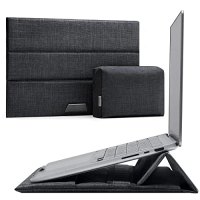 Afbeelding van Inateck Laptophoes 13 inch met standfunctie, compatibel MacBook Air M2/M1 2022 2016, Pro M1/M2 2018, Surface 9/8/7/X/6/5/4/3, accessoirevak, zwart en grijs