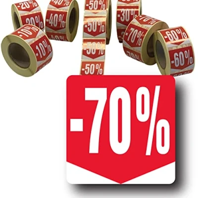 Afbeelding van Affichesstore 30289 rol met 500 zelfklevende etiketten, 70% vierkant formaat 35 x mm glanzend zelfklevend sticker korting percentage