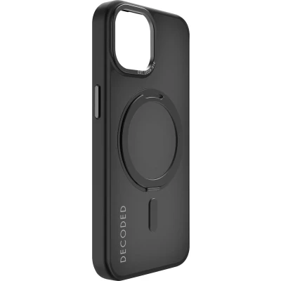 Afbeelding van DECODED 360 Stand Case iPhone 15 Plus 100% Gerecycleerd Plastic Doorzichtig Hoesje Geschikt voor MagSafe Transparant Black Zwart