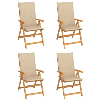 Afbeelding van Tuinstoelen 4 st met beige kussens massief teakhout