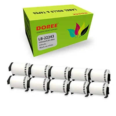 Afbeelding van DOREE 10 rollen DK 22243 adreslabels voor Brother P Touch, QL 1050, 1050N, 1060N, 1100, 110NWB, 102 mm x 30,48 m, wit